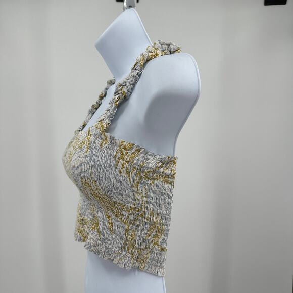 Paper Crane Smocked Crop Top Womens XS Blue/Green Sleeveless Square Neck Ruffle - Picture 6 of 10